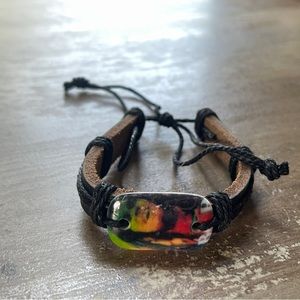Bob Marley leather bracelet, unisex, adjustable bracelet, brown leather, black s